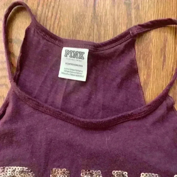 Victoria's Secret Pink Sequin Ombre Logo Spellout Tank Top Burgundy Size XS - Picture 4 of 8